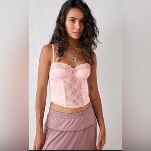 Urban Outfitters UO Ava Satin Lace & Corset Top Light Pink